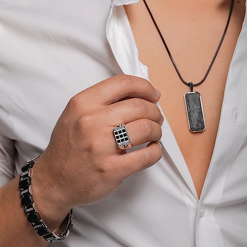 Gem Stone King Men's 925 Sterling Silver and 10K Yellow Gold Black Onyx and White Lab Grown Diamond Ring with Alpha Symbol (1.27 Cttw, Size 11)