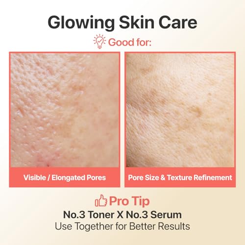 numbuzin No.3 Super Glowing Essence Toner, Fermented Toner for Skin Glow & Texture, Bifida, Niacinamide, Hydrating, Radiance-Boosting Essence, Pore Reset, 6.76 fl oz (200ml)