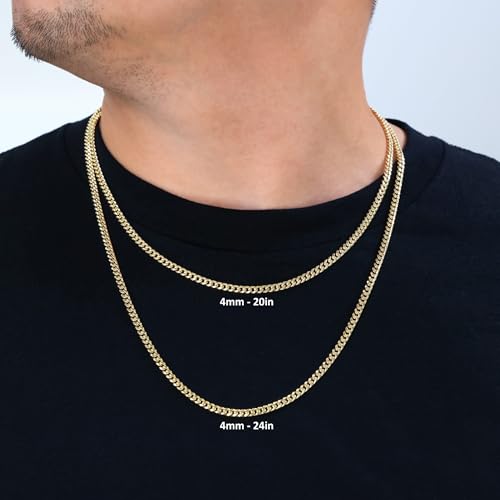 Nuragold 14k Real Yellow Gold Miami Cuban Lightweight Link 4mm Chain Necklace (16"-30") Italian Jewelry for Men & Women - 22"