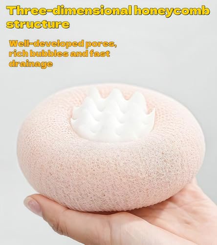 Super Soft Sunflower Suction Cup Bath Ball,2-in-1 Sunflower Bath Ball，Bath Loofah with Suction Cup,Exfoliating Bath Sponge for Men and Women (Pink + Light Teal)