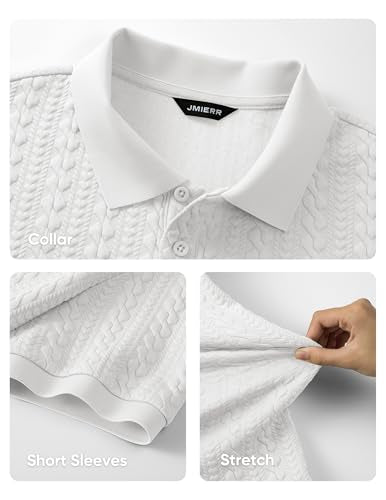 JMIERR Polo Shirts for Men Classic Fit Casual Ribbed Button Down Shirt Quiet Luxury Clothes Casual Collared Shirt, US43(L), White