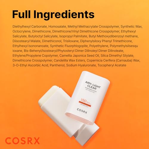 COSRX Airy-Light Clear Sunscreen Stick with Vitamin E&C, SPF 50, 0.67 oz