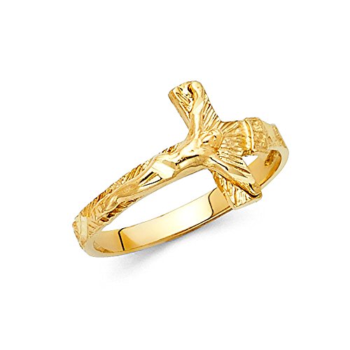 14k Yellow Gold SOLID Crucifix Religious Ring - Size 8