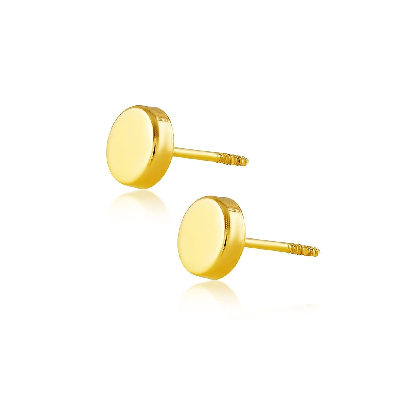 Hoberta Real 14k solid Round Yellow Gold Tiny Circle Stud Earrings with Screw back for Women Girls Men for Sensitive ears Small & Minimalist Dot Studs Jewelry for Gift (4mm)