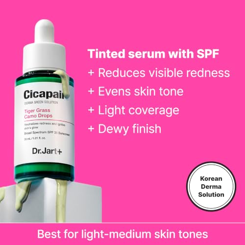 Dr.Jart+ Cicapair Tiger Grass Camo Drops Tinted Serum SPF 35 with Centella Asiatica | Skin Tint | Korean Skin Care Makeup Hybrid, 1.01 Fl Oz