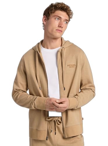 Michael Kors Men's Tufted Logo Full Zip Hoodie, Dark Camel Melange, L