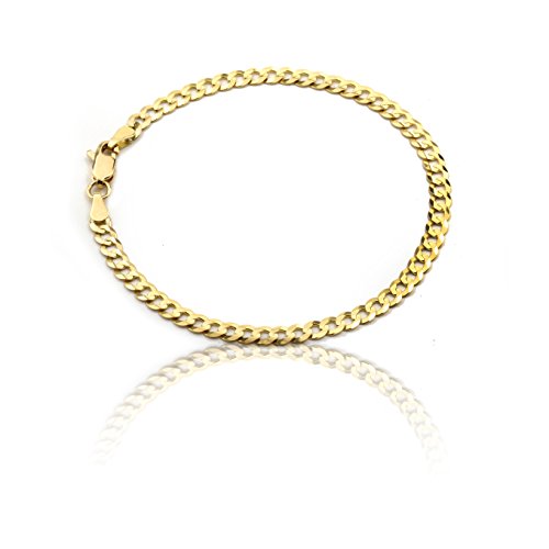 Floreo 10k Yellow Gold 4mm Curb Cuban Chain Bracelet and Anklet, 10 Inch
