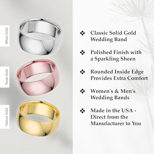 EWB Signature Jewelry Classic 8mm Solid Gold Wedding Band in 10K Yellow Gold, Comfort Fit, Finger Size 7