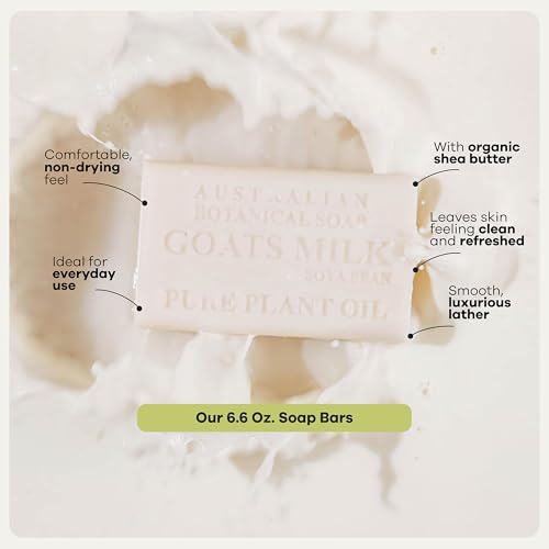 Australian Botanical Soap Goats Milk Bars, 6.6 oz Each, Pack of 8, Triple Milled with Soya Bean Oil & Organic African Shea Butter, Cleansing Bar Soap, Packaging May Vary