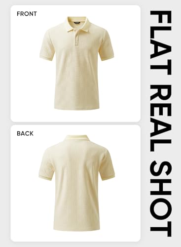JMIERR Men's Business Casual Polo Shirt Jacquard Textured Golf Polos Quiet Luxury T Shirt, US40(M), Beige