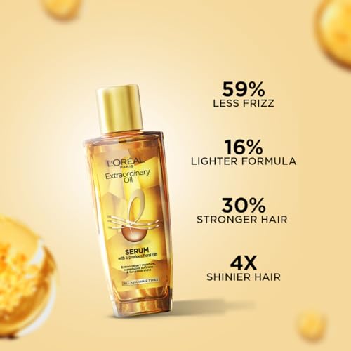 L'Oreal Paris Serum, Protection and Shine, For Dry, Flyaway & Frizzy Hair, With 6 Rare Flower Oils, Extraordinary Oil, 30ml