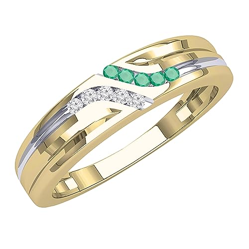Dazzlingrock Collection Round Emerald & White Diamond Channel Set Wedding Band for Men in 14K Solid Yellow Gold, Size 12.5