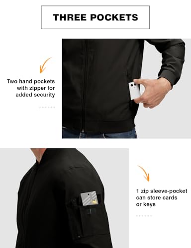 TBMPOY Men's Black Lightweight Bomber Jackets Light Windbreaker Casual Stylish Fall Golf Dress Business Varsity Black M