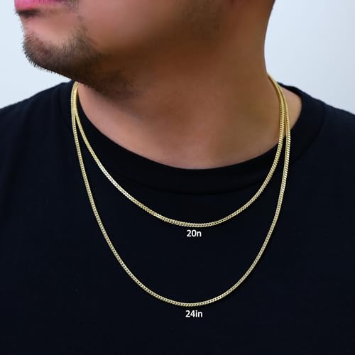 Nuragold 10K Real Yellow Gold 2.5mm Franco Square Box Wheat Chain Necklace - 22"