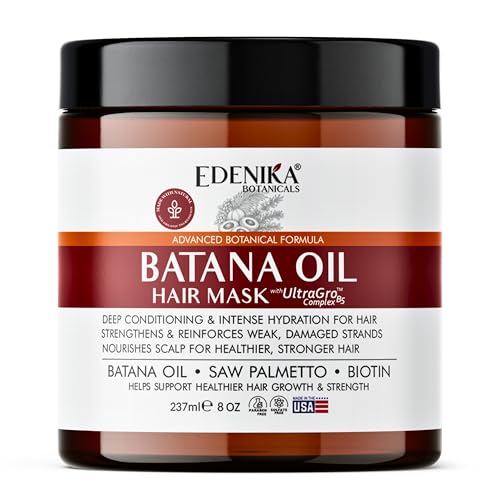 EDENIKA BOTANICALS Batana Hair Mask with Batana Oil for Hair Growth, Biotin, Saw Palmetto & UltraGro B5 Complex, Deep Conditioning Hair Treatment for Fuller, Thicker-Looking Hair, Sulfate-Free