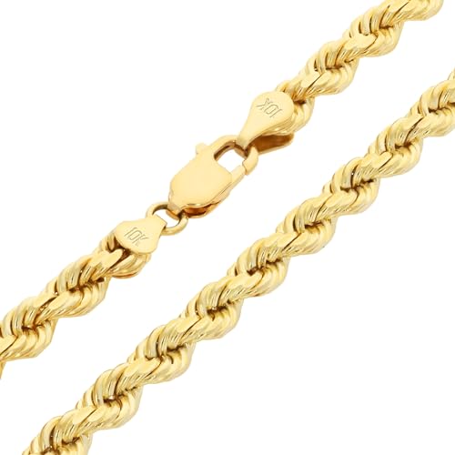 Nuragold 10k Real Yellow Gold Rope Chain Diamond Cut Italian Necklace - 5mm - 20"