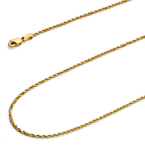 14k REAL Yellow Gold SOLID 3mm Rope Diamond Cut Chain Bracelet with Lobster Claw Clasp - 7.5"