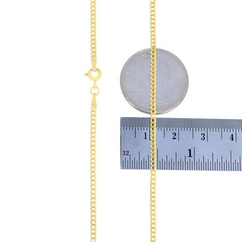 Nuragold 14k Real Yellow Gold Cuban Curb Solid Link Chain Necklace - 2mm - 20"