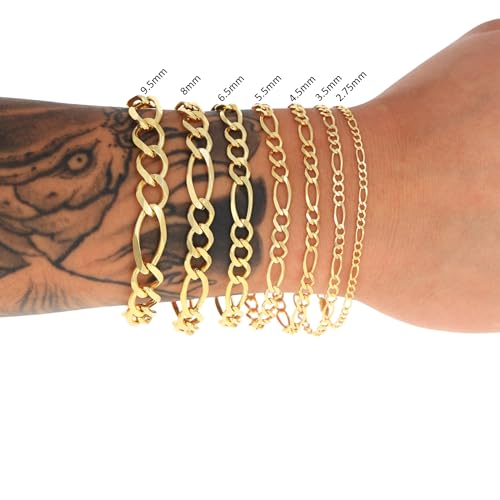 Nuragold 14K Real Yellow Gold Figaro Solid Link Chain Bracelet Men & Women - 8",5.5mm