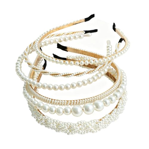 Miskate 6 Pcs Pearl Headband for Women Girls White Hair Accessories, Fashion Bridal Hair Bands for Wedding Party