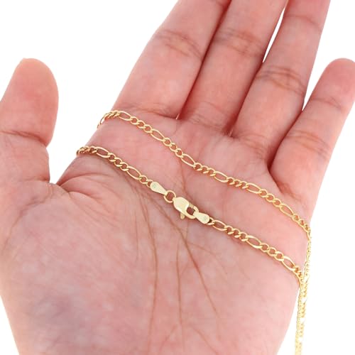 Nuragold 14k Real Yellow Gold Figaro Link 2.75mm Chain Necklace (16"-30") - 24"