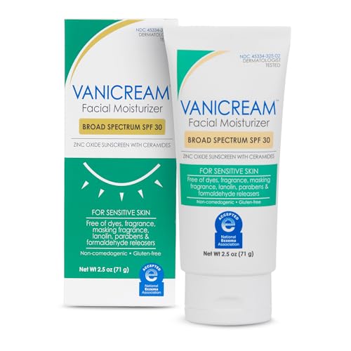 Vanicream Facial Moisturizer SPF 30, 2.5 Fl Oz, Formulated without Common Irritants for Sensitive Skin, Zinc Oxide Mineral Sunscreen, Provides Broad Spectrum Protection from UVA/UVB Rays