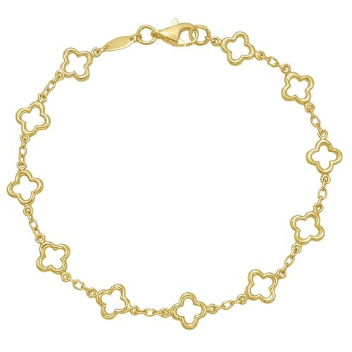 Floreo 14k Yellow Gold 7mm Clover Outline Link Charm Bracelet, 7 Inch