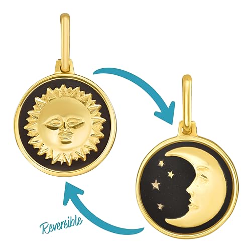 Floreo Italian 14k Yellow Gold 15mm Reversible Sun & Moon Medallion Charm Pendant with Necklace, 16-20 Inch