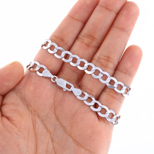 Nuragold 10K Real White Gold Cuban Curb Solid Italian Link Chain Necklace - 30",7mm