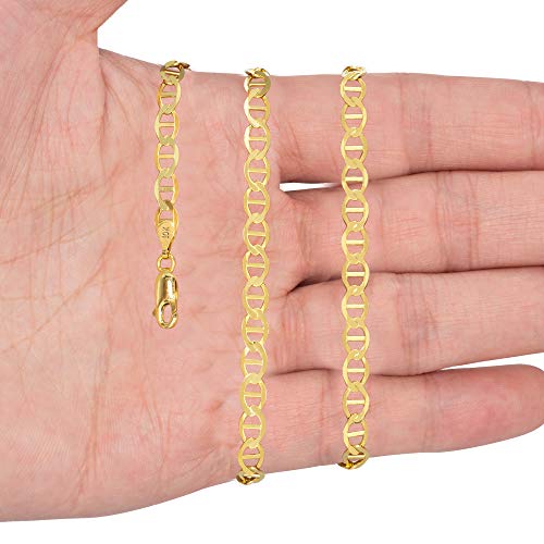 Nuragold 10K Real Yellow Gold Mariner Chain Solid Link Anchor Necklace - 20",4mm