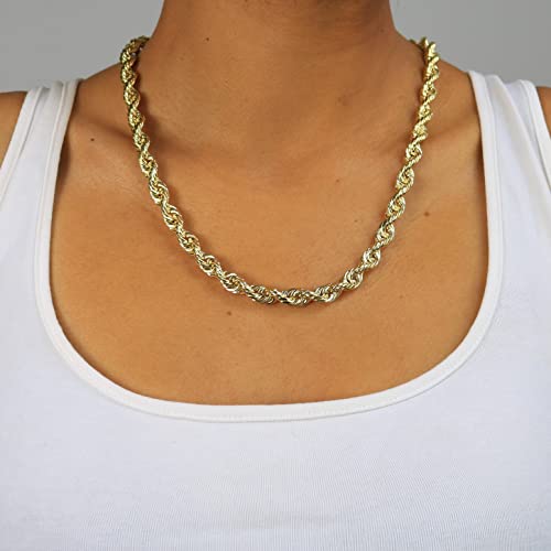 Nuragold 14k Real Yellow Gold Rope Chain Diamond Cut Mens Necklace - 8mm - 22"