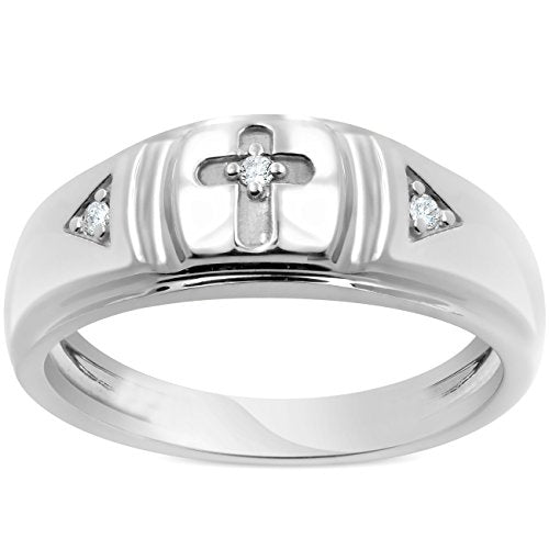 P3 POMPEII3 Pompeii Mens Diamond Cross Wedding Ring 10k White Gold - Size 9