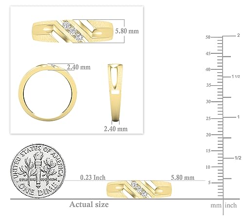 Dazzlingrock Collection 0.12 Carat Round White Diamond Slanted 3 Stone Channel Set Men's Ring in 10K Solid Yellow Gold, Size 10