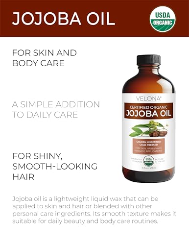 velona USDA Organic Jojoba Oil - 16 fl oz Glass Bottle, Cold Pressed, Pump