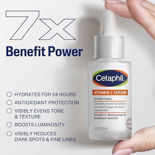 Cetaphil Vitamin C Serum for Dark Spots, Niacinamide, Fragrance Free, 1 Fl Oz