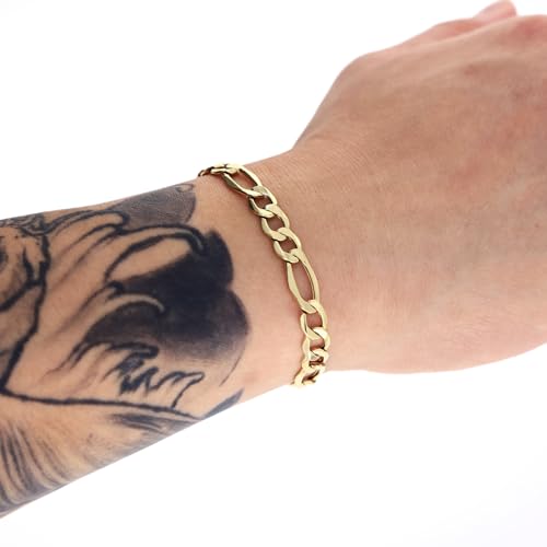 Nuragold 14K Real Yellow Gold Figaro Link Chain Bracelet for Men & Women - 7.5",5.5mm