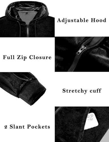 LecGee Men's 2 Pieces Full Zip Tracksuits Velvet Sport Suits Casual Outfits Jacket & Pants Fitness Tracksuit Set(Black,Large)