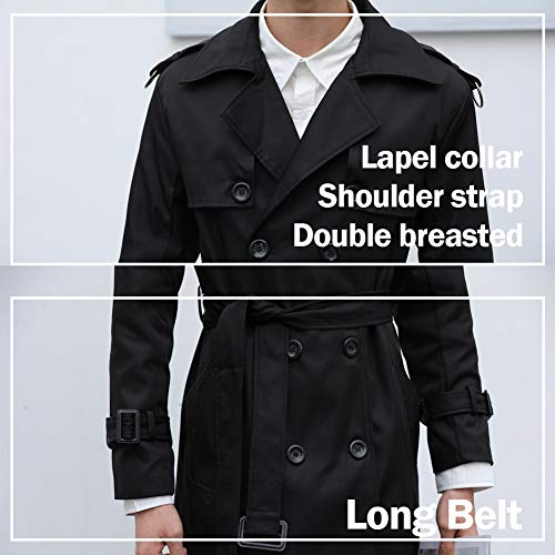 Pantete Men's Double Breasted Trench Coat Oversized Casual Windbreaker Lapel Long Jacket Overcoat