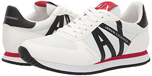 A|X ARMANI EXCHANGE mens Lace Up Logo Sneaker, Optical White + Black, 9 US