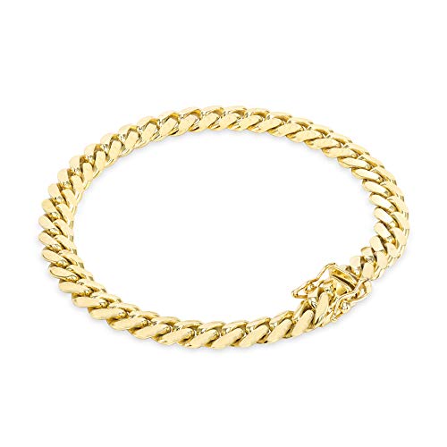 Nuragold 14k Real Yellow Gold Miami Cuban 7mm Solid Chain Mens Bracelet - 9"