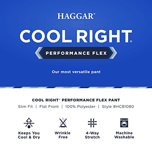 Haggar Men's Cool Right Performance Flex Solid Classic Fit Flat Front Pant-Reg. and Big & Tall Sizes, Black, 34W x 30L