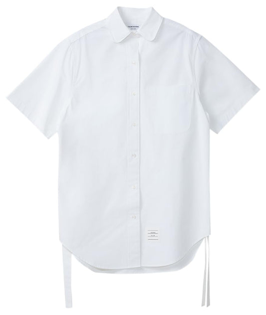 Thom Browne, Pre-loved Women's Thigh Length S/S Supersized Gathered Side Seams Shirt Dress In Heavy Poplin, X-Small, White