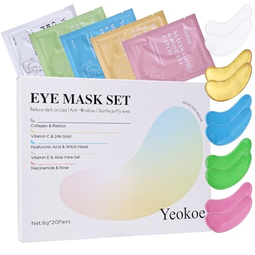 Yeokoe Under Eye Patches for Dark Circles,Eye Mask for Puffy Eyes With Collagen,Retinol,Vitmin C,Hyaluronic Acid and Niacinamide Face Masks Skincare Spa Gifts for Woman 20Pairs