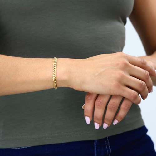 Nuragold 10k Real Yellow Gold Miami Cuban Lightweight Link 5.7mm Chain Bracelet (7"-9") Italian Jewelry for Men & Women - 7"