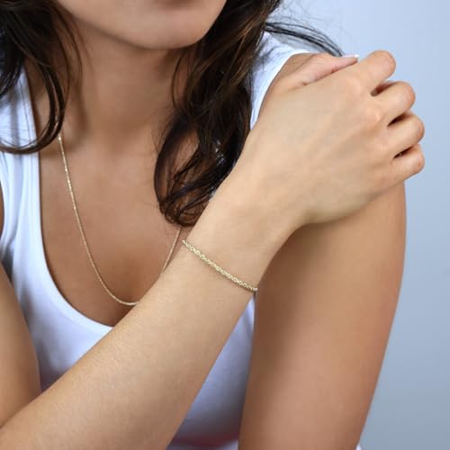 Nuragold 14k Real Yellow Gold Rope Chain 2mm Diamond Cut Bracelet or Anklet - 7"