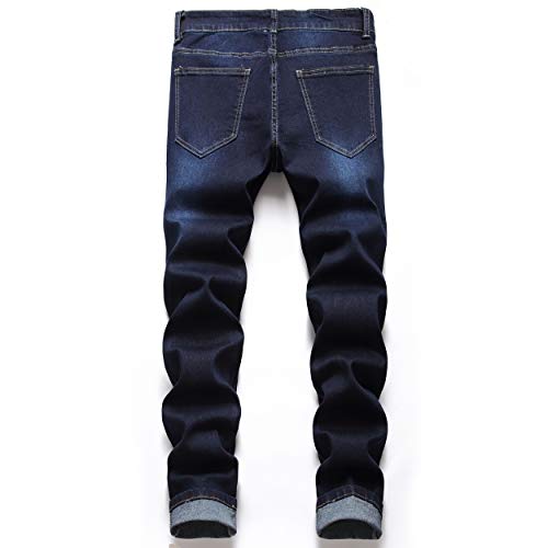 Men's Mid Waist Skinny Fit Stretch Fashion Washed Basic 5-Pockets Denim Jeans Pants,Dark Blue,42