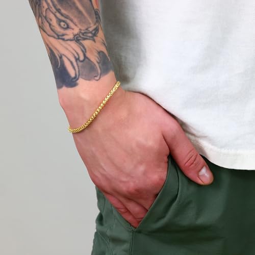 Nuragold 14K Real Yellow Gold Franco 3mm Solid Dia-Cut Chain Mens Bracelet - 7.5"