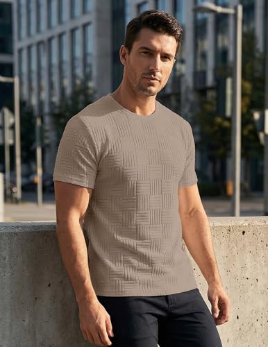JMIERR Mens Casual Knit Classic Short Sleeve Tees Crewneck Basic T Shirts for Men, US43(L), Beige