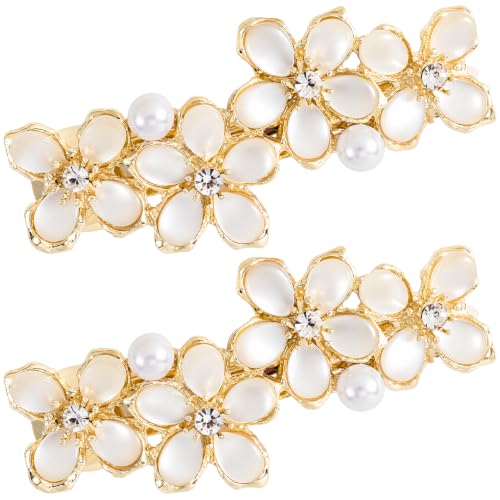 HINZIC 2PCS Flower Hair Barrettes, Gold Plated Floral Hair Clips for Women