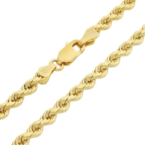 Nuragold 14k Real Yellow Gold Rope Chain Solid Diamond Cut Bracelet - 3mm - 7"